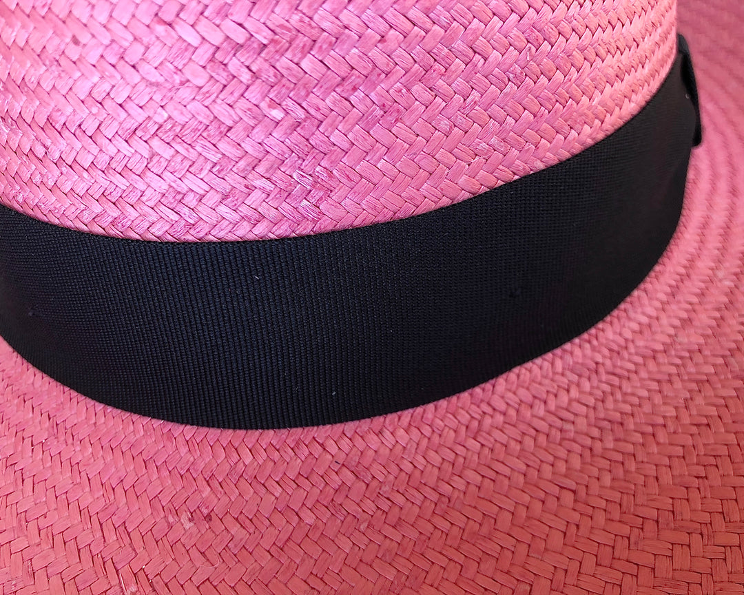 Stylish Pink and Cream Genuine Toquilla Straw Hat Pink Genuine Panama Hat / Toquilla Straw / Handwoven in  main image 3