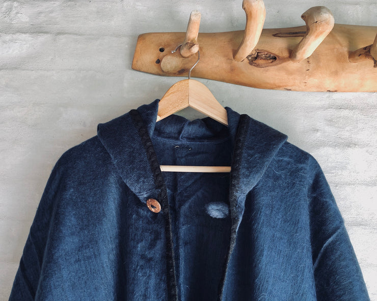 All Women Alpaca Wool Hoodie Cape Mujer Lana de Alpaca Capa con Capucha Gorro Poncho Dark Blue Midnight Blue Azul Oscuro AWANA
